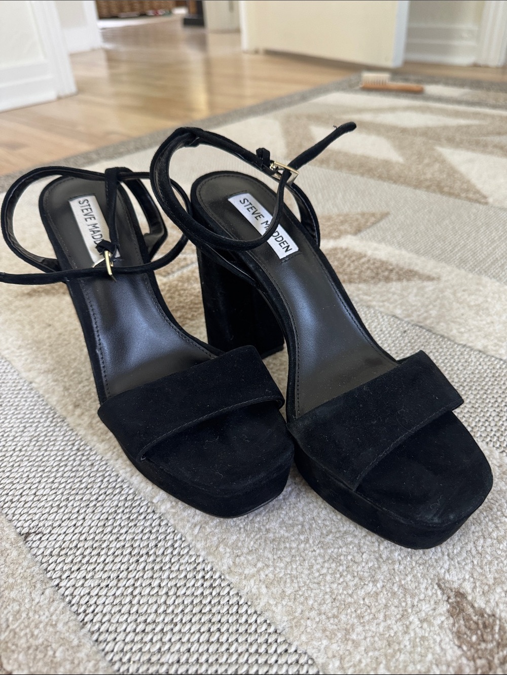 Steve Madden Black Suede Platform Block Heel Sandals